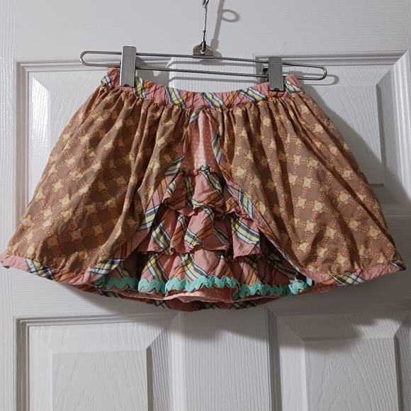 Matilda Jane Girls 4T Brown Multi-Color Peekaboo Skirt With Tiered Ruffles EUC - Picture 1 of 6